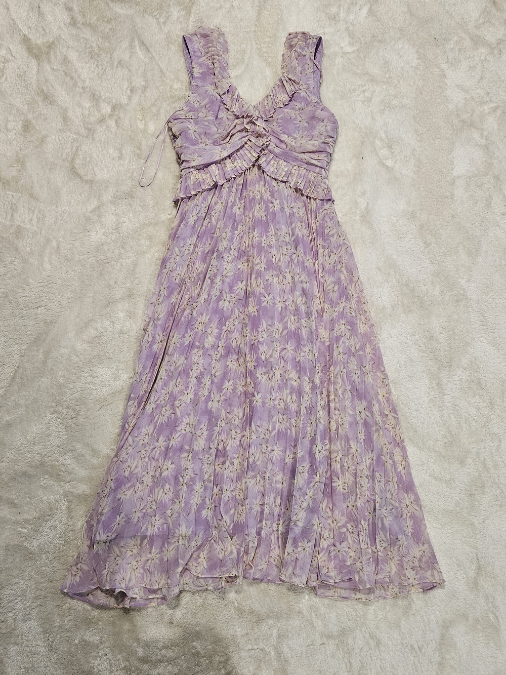 NWT Astr Pleated Midi Dress Size S Lavender Purple Floral Preppy Feminine - Picture 4 of 11